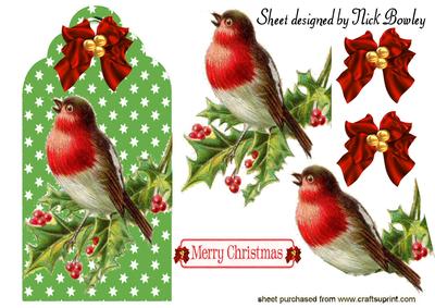 Vintage Robin with Berries on a Tag