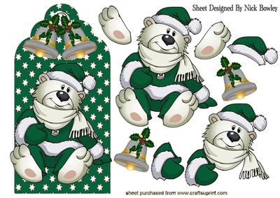 Little White Bear in Green on a Tag