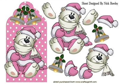 Little White Bear in Pink on a Tag