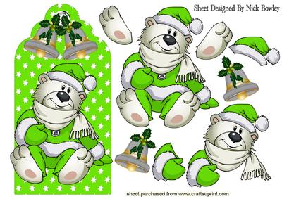 Little White Bear in Lime Green on a Tag