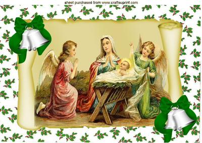 Mary with Baby Jesus & Angels on a Scroll