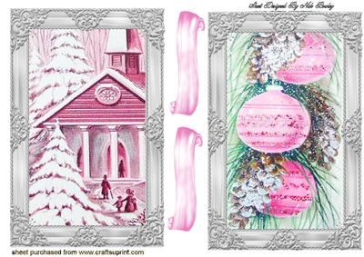 Pretty in Pink with Snow Scene and Pink Baubles Cards