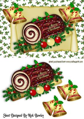 Lovely Chocolate Log on a Scroll with Bells