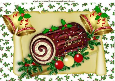Lovely Chocolate Log on a Scroll with Bells A4