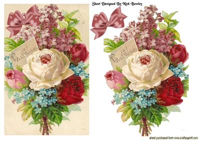 Pretty Vintage Bouquet of Roses and Flowers