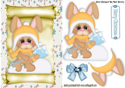 Christmas Bunny in the Snow on a Scroll