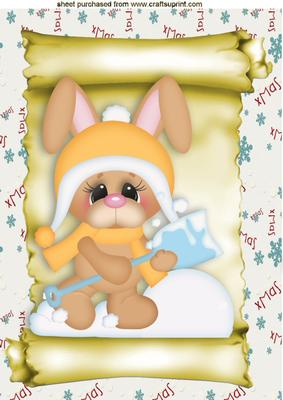 Christmas Bunny in the Snow on a Scroll A4