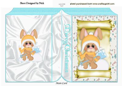 Christmas Bunny in the Snow on Scroll Folded Book