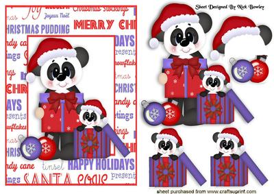 Cute Pandas in Purple with Christmas Presents