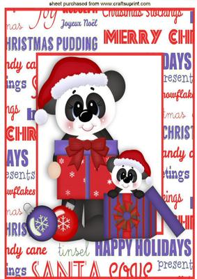 Cute Pandas in Purple with Christmas Presents A4