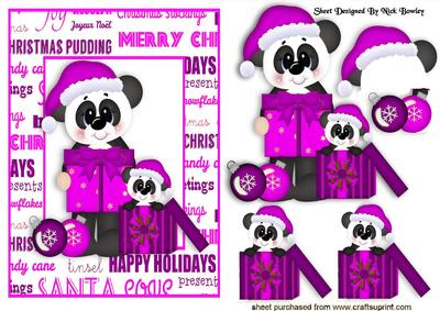 Cute Pandas in Cerise with Christmas Presents