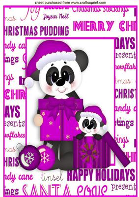 Cute Pandas in Cerise with Christmas Presents A4