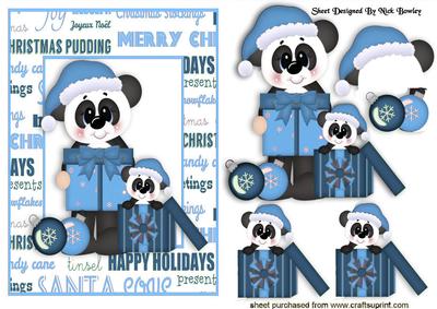 Cute Pandas in Blue with Christmas Presents