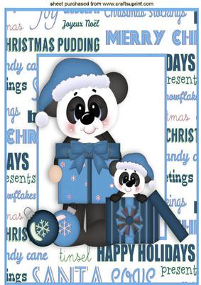 Cute Pandas in Blue with Christmas Presents A4