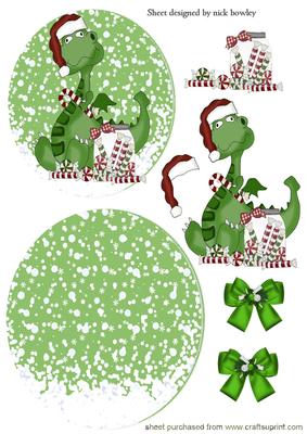 Christmas Dragon in Santa Hat on Rocker Card