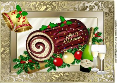 Chocolate Log with Champagne and Bells A4