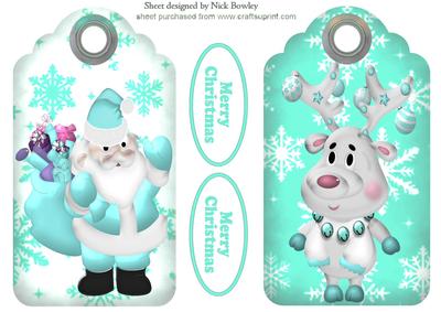 Santa with Reindeer on Blue Star Tags