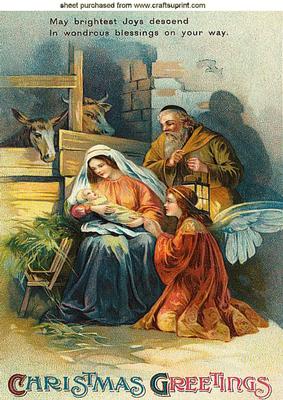 Mary with Baby Jesus in Stable with Animals A4