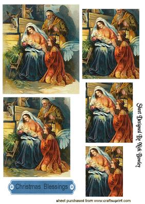 Mary with Baby Jesus in Stable with Pyramids