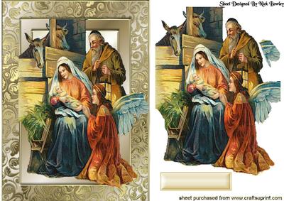 Mary with Baby Jesus in Stable in Gold Frame