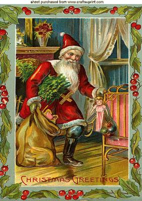 Lovely Vintage Santa in Holly & Berries Frame A4