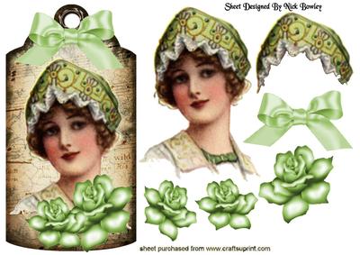 Vintage Lady on Vintage Tag with Roses