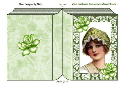 Vintage Lady in Green in Ornate Frame Folded Book