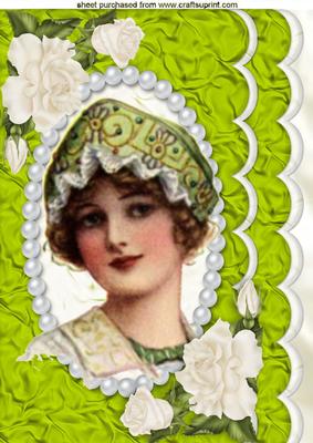 Satin Pearl Frame with Cream Roses & Vintage Lady A4