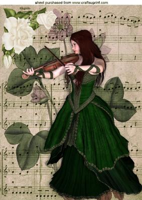 Vintage Lady with Violin on Music Sheet A4