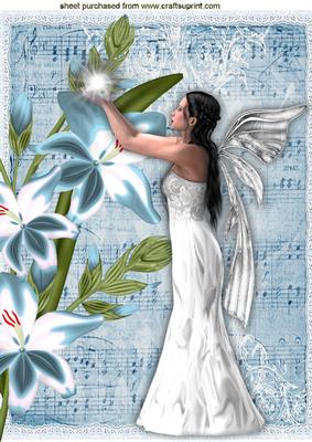 Pretty Faerie in White with Flowers A4