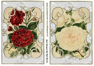 Vintage Red & Cream Flowers in Ornate Frames Cards