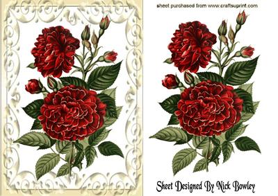 Vintage Red Flowers in Cream Scroll Frame