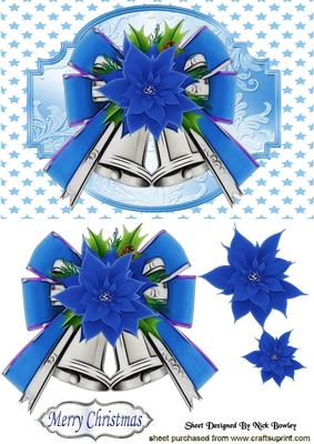 Blue Bow & Bells with Poinsettias