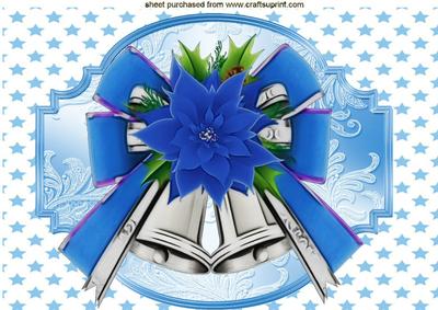 Blue Bow & Bells with Poinsettias A4