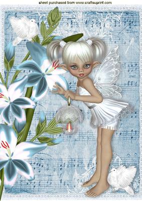 Pretty Faerie in White with Flowers A4