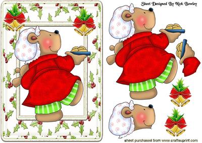 Dancing Bear with Cookies in Holly Frame