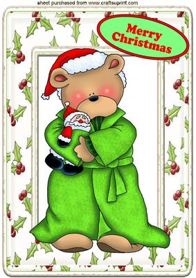 Teddy Waiting for Santa in Holly Frame A4