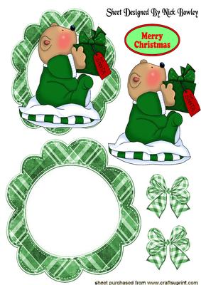 Baby Bear in Green with Present for Santa Rocker