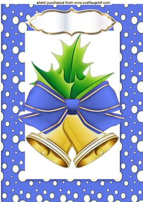 Christmas Bells with Holly in Blue Snow Frame A4