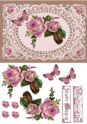 Beautiful Roses on Ecru Lace