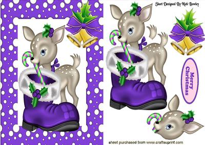 Little Deer in Purple Snow Frame with Bells