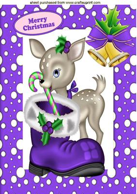 Little Deer in Purple Snow Frame with Bells A4