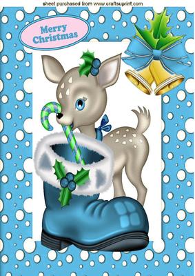 Little Deer in Blue Snow Frame A4