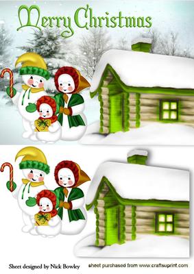 Snow Family with Cottage in the Snow