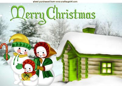 Snow Family with Cottage in the Snow A4