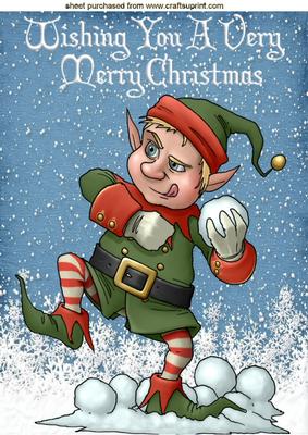 Naughty Little Elf Throwing Snowballs A4
