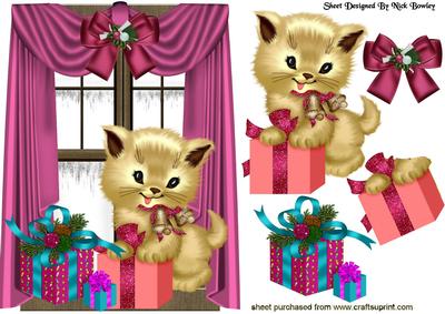 Cute Little Kitty Sitting by the Curtains