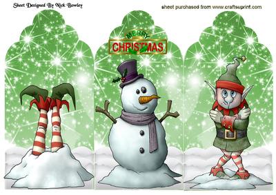 Lovely Trifold Christmas Elves & Snowman