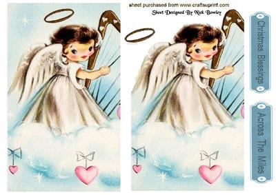 Pretty Vintage Angel with Harp on a Cloud