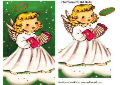 Cute Vintage Angel Playing Music on a Cloud